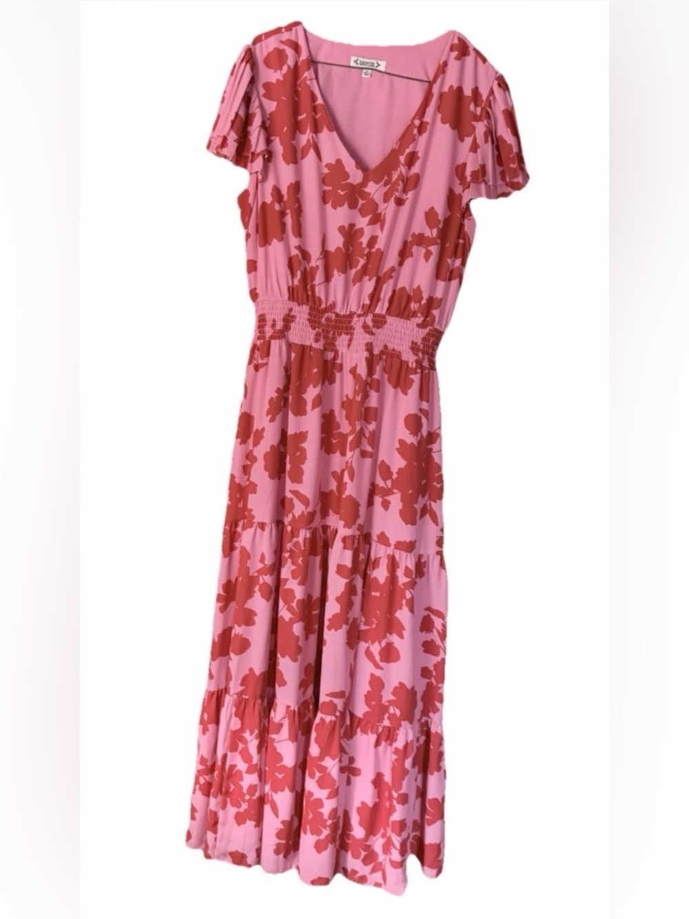 Nanette Lepore Pink Maxi Dress with Red Floral Print 12 woman’s VGUC XL